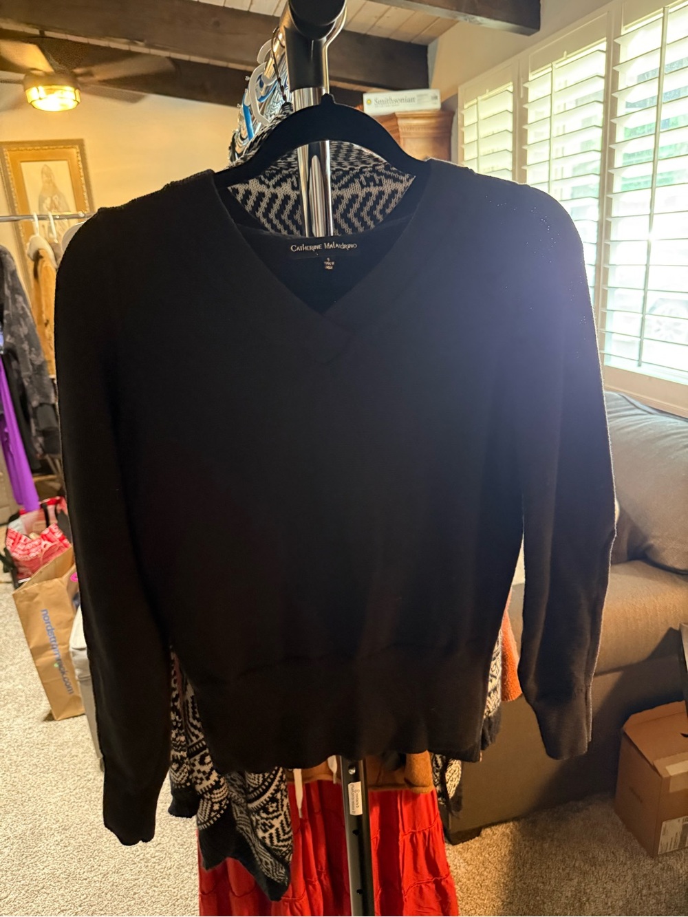 Catherine Malandrino Black V-Neck Knit Top EUC S